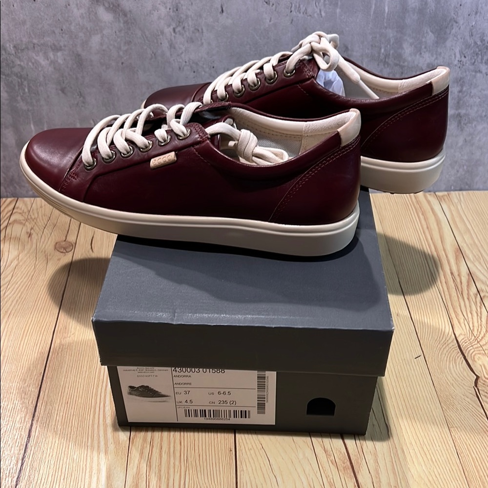 Women’s Burgundy Leather Sneakers - Picture 3 of 7